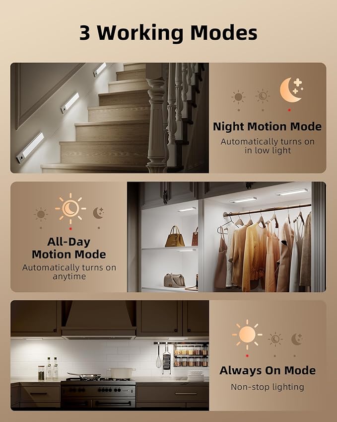 EZVALO 3 Pack Under Cabinet Lighting, 3200mAh Rechargeable Motion Sensor Light - Image 8