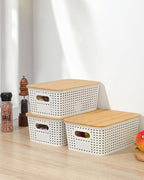 6 Pack Storage Bins with Bamboo Lids, Plastic Storage Baskets and Storage - Image 7