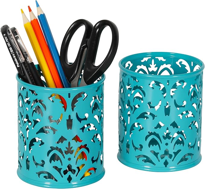 EasyPAG Teal Pen Holder for Desk, 2 Pack Round Pen Organizer, Brush Holder for - Image 6
