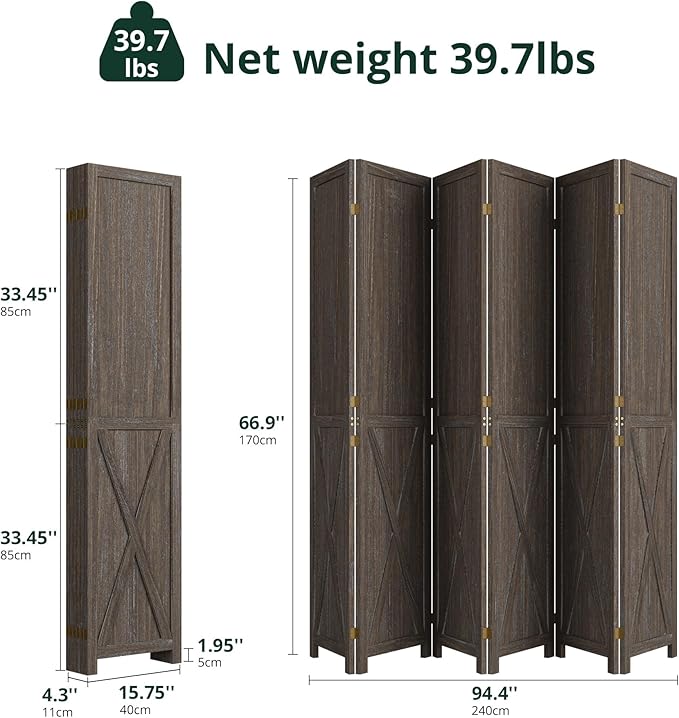 Cozy Castle Wood Room Divider, 6 Panels Folding Privacy Screen, 66.9'' Wall - Image 2