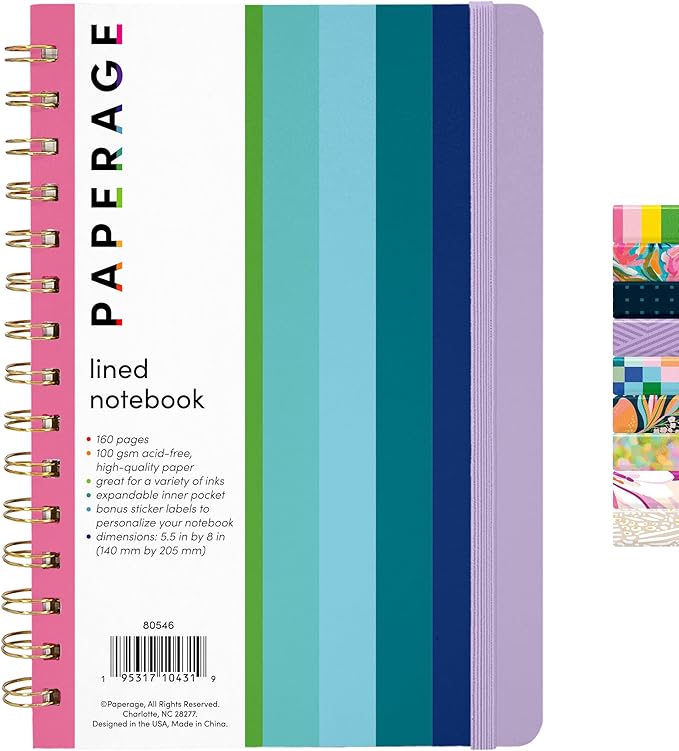 PAPERAGE Lined Spiral Journal Notebook, 160 Pages, Hardcover Journal by PAPERAGE