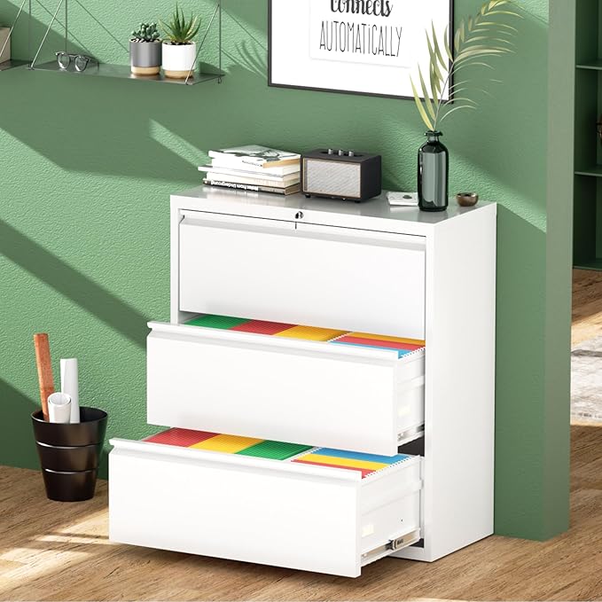 Greenvelly 3 Drawer File Cabinet, Metal Filing Cabinet - Image 2