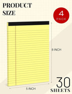 Yellow Legal Pads 5×8 Small Notepads 4 Pack Yellow Note Pads 5×8 College Ruled - Image 2