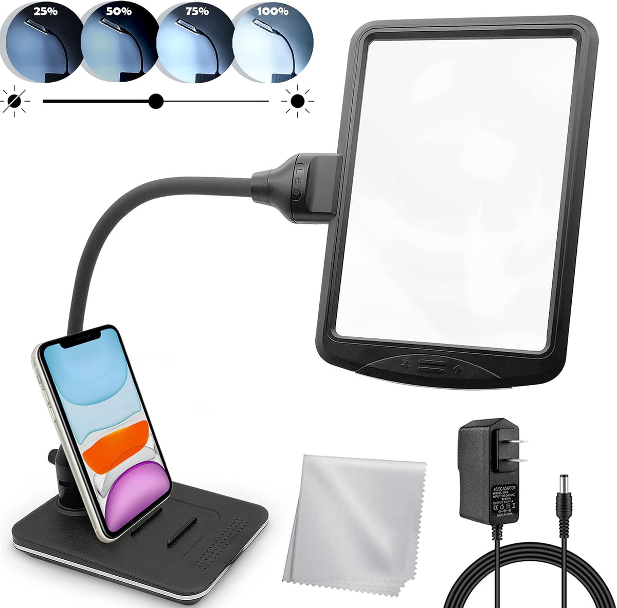 4X Gooseneck Magnifying Lamp Lighting with 28 SMD LEDs, Table Desktop Stand M...