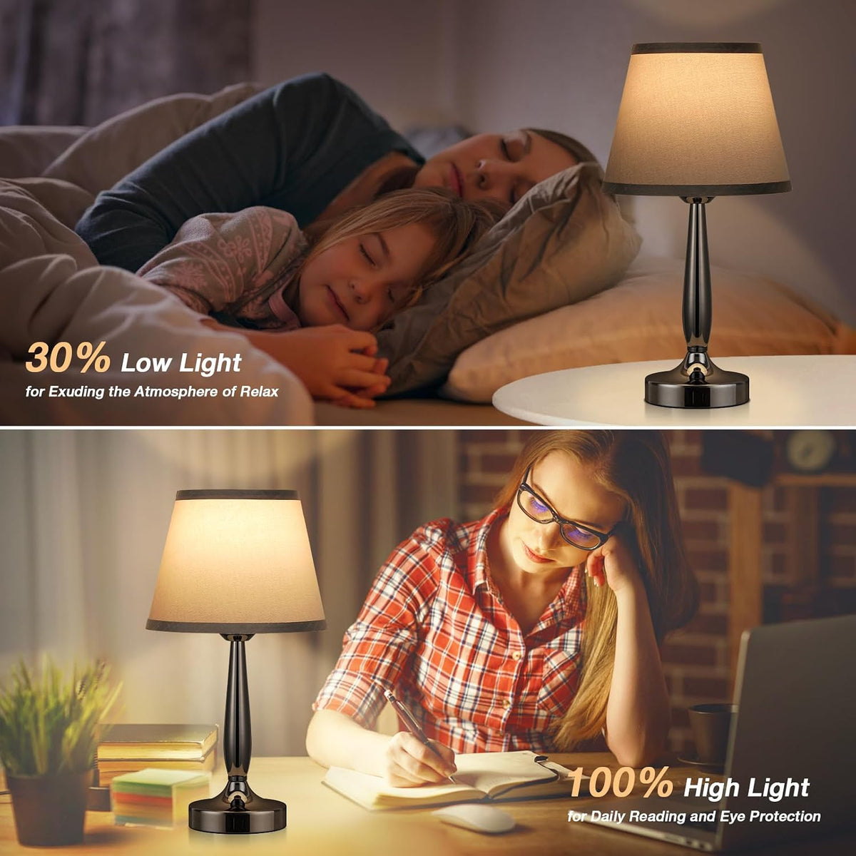 kakanuo touch table lamp for bedroom, small bedside showing dimensions