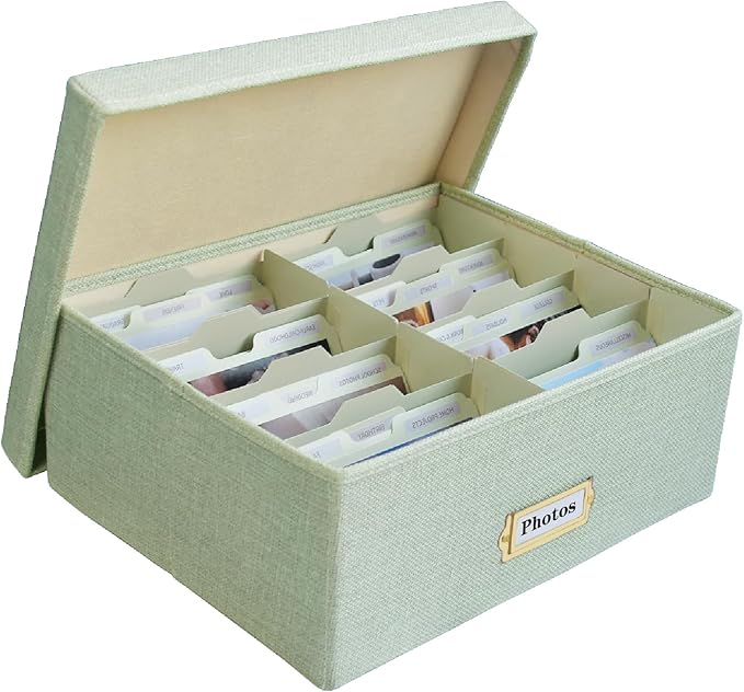 Sprsthai Linen Photo Storage Box – Holds 1700 Photos, 24 Adjustable Dividers & by Sprsthai