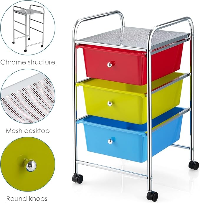 Giantex Rolling Cart with Drawers, Craft Organizer with Wheels, 3 Drawer - Image 5