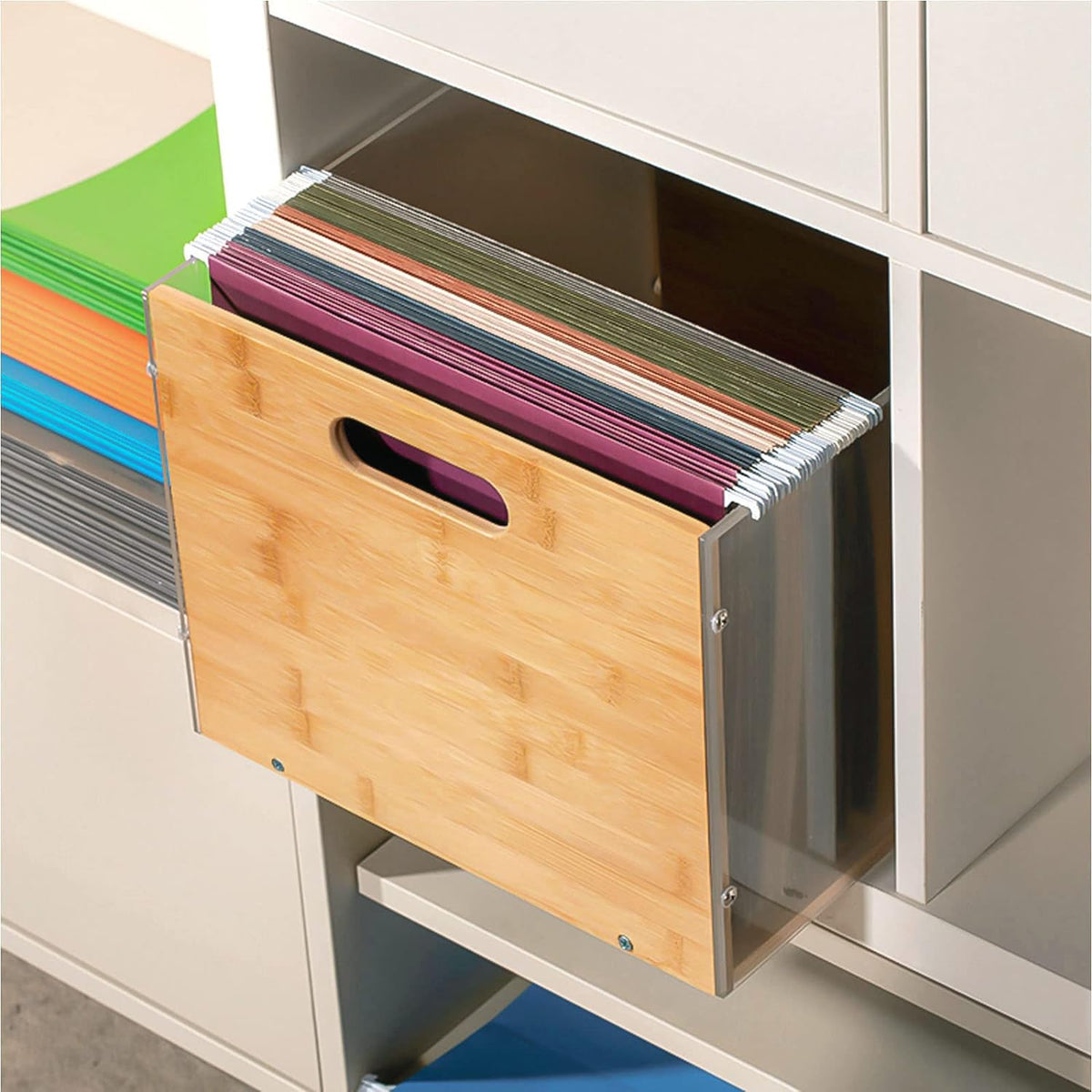 Sbanmao Clear Acrylic File Box Organizer, Bamboo Hanging Folder Storage Boxes...
