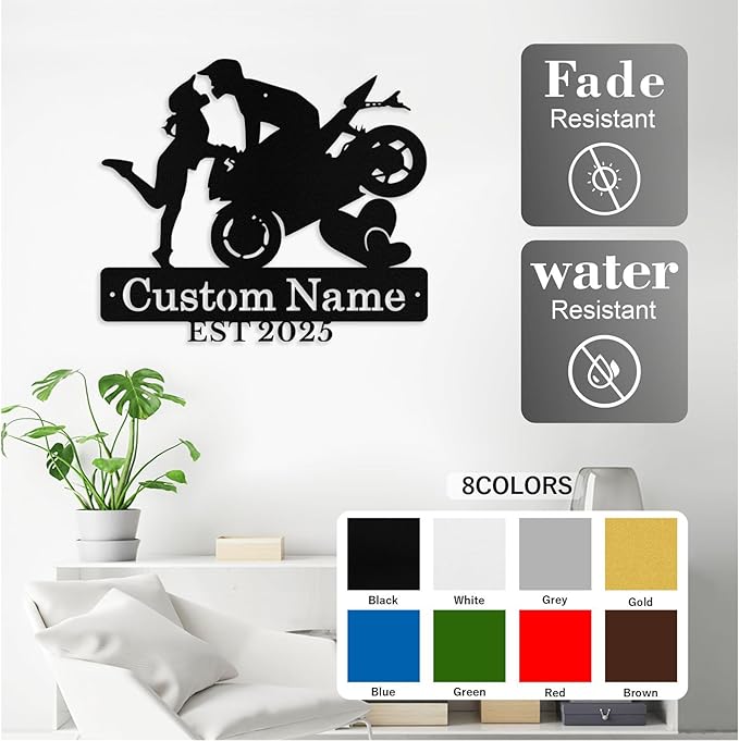 Custom Motorcycle Couple Metal Signs Personalized Biker Couple Name Sign Custom - Image 4
