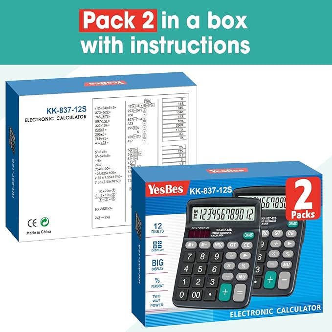 2 Pack Calculator Bulk, 12 Digits Calculators Desktop - Image 7