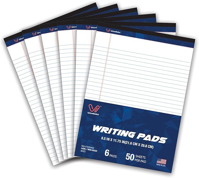 Woodlake Legal Pads 8.5 x 11, 6 Pack, Wide Ruled, Premium White Paper Pad by Unknown
