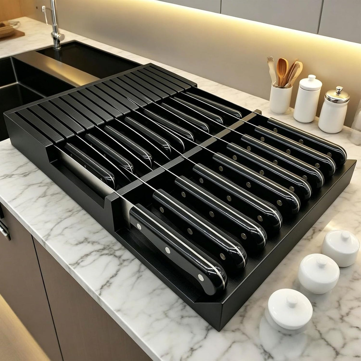 Bamboo In Drawer Knife Block Knife Storage Holder Organizer, 17 Slots