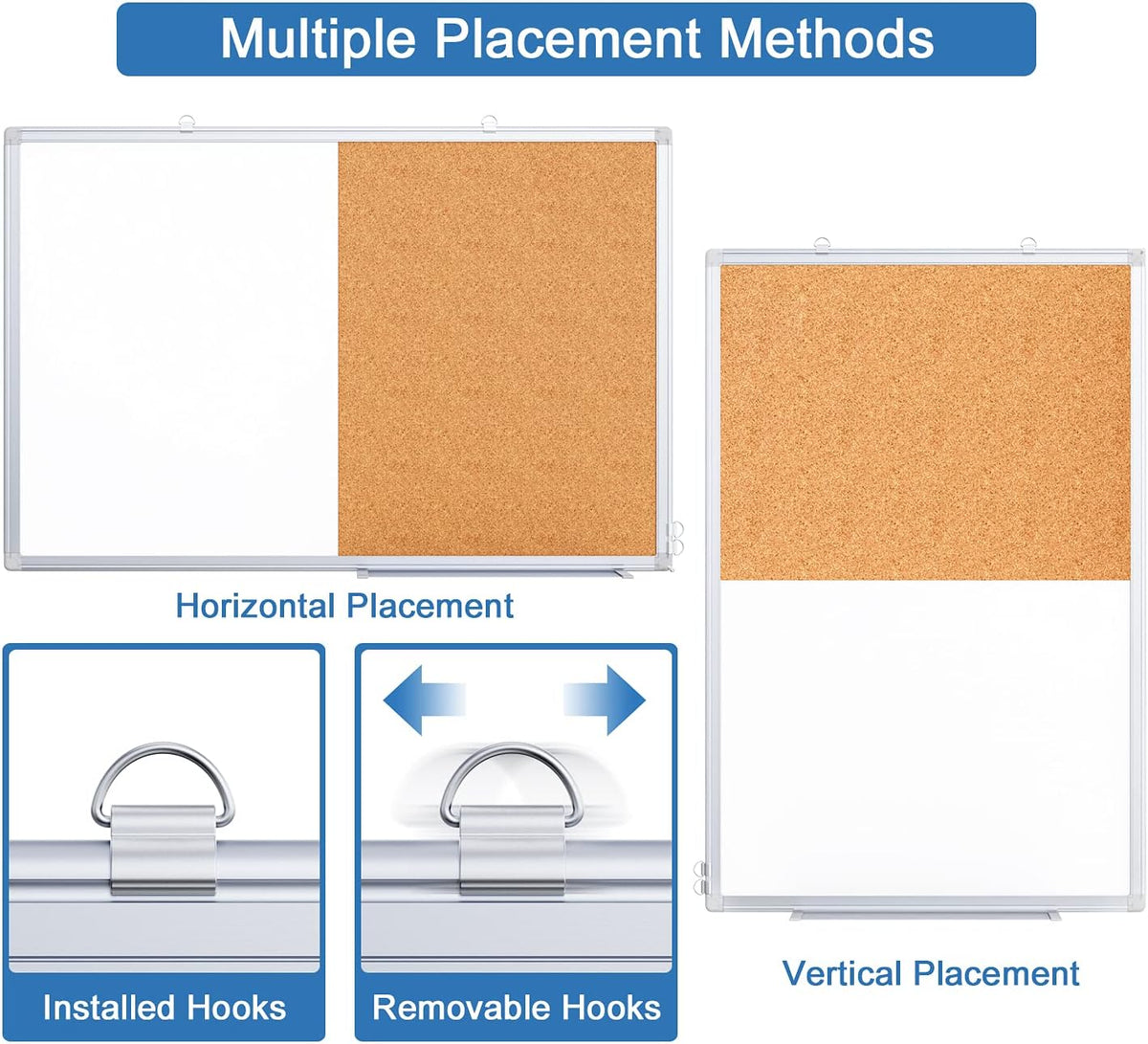 Magnetic White Board and Cork Board Combo 36" x 24" Aluminum Frame
