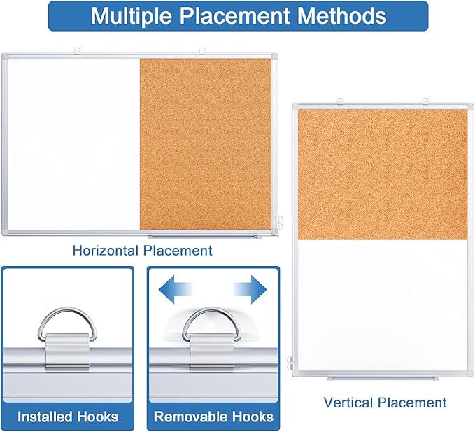 Magnetic White Board and Cork Board Combo, 36 X 24 inches Whiteboard Bulletin - Image 3
