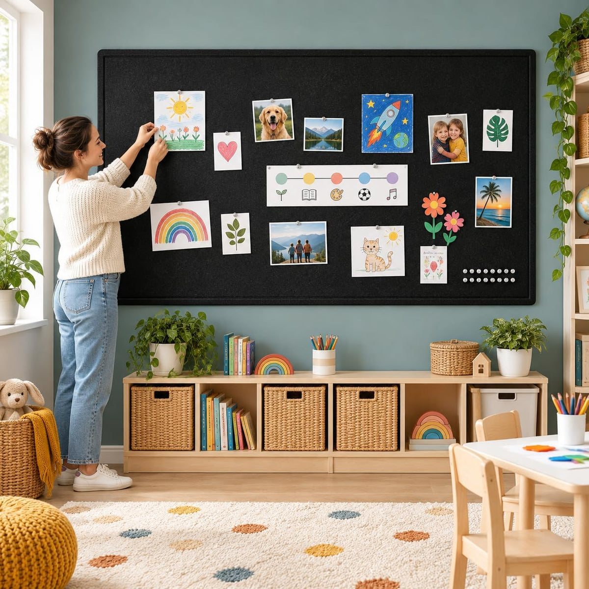 Felt Bulletin Board 71x47 inches, Black Pinboards for Wall Decor
