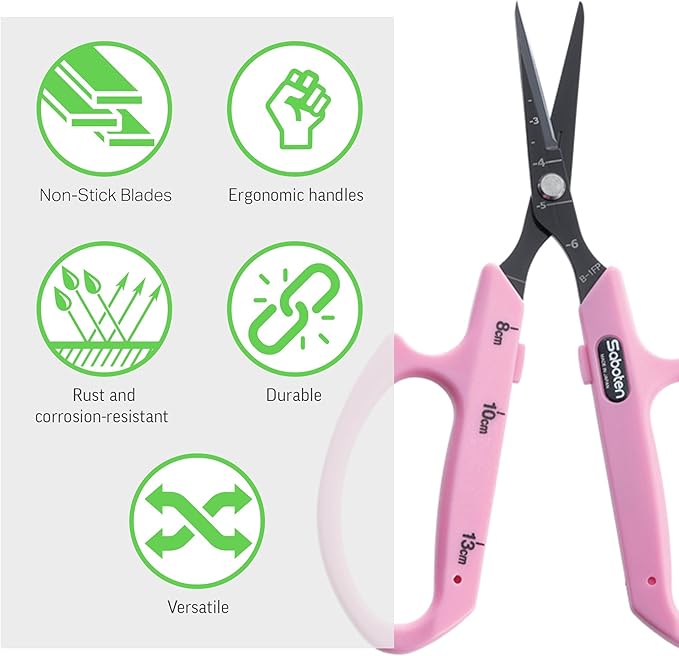 Saboten Fluorine Coated Straight Blade Trimming Scissors Pink PT-1 160mm - Image 3