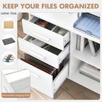 Giantex 3-Drawer File Cabinet for Office - Home Mobile Lateral Filing Cabinet with Hanging Bars, Open Storage Shelves, 5 Universal Wheels, Printer Stand for Letter Size Storage Cabinet (White)