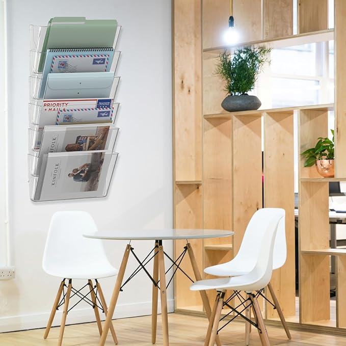 MINDEPOT 6 Pockets Acrylic Wall File Organizer, Plastic Hanging Wall File Holder - Image 4