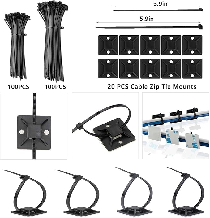 ELII 300PCS Cable Management Kit, 4 Cable Sleeve 35 Cable Clips - Image 4