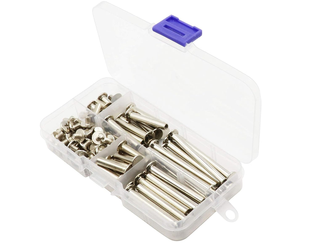 LBY 100pcs Phillips Chicago Screws, M5 x 10/20/30/40/50mm Binding Screw Posts, Book Screws, Binding Barrels and Screws Assortment Kit for Leather Saddles, Purses, Belt Repair, Nickel-Plated