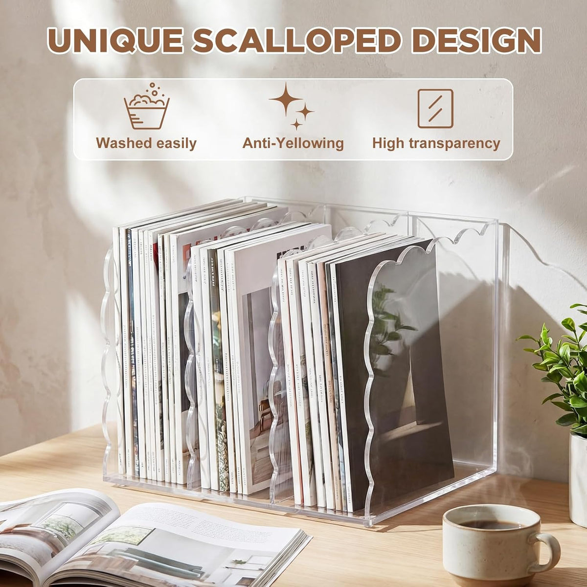 1 PC Scalloped Acrylic Magazine Holder, File Organizer, Standard Style