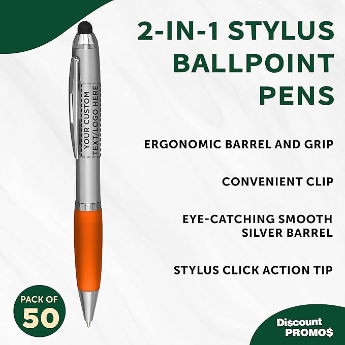 DISCOUNT PROMOS Custom Stylus Ballpoint Pens Set of 50, Personalized Bulk Pack - Image 3