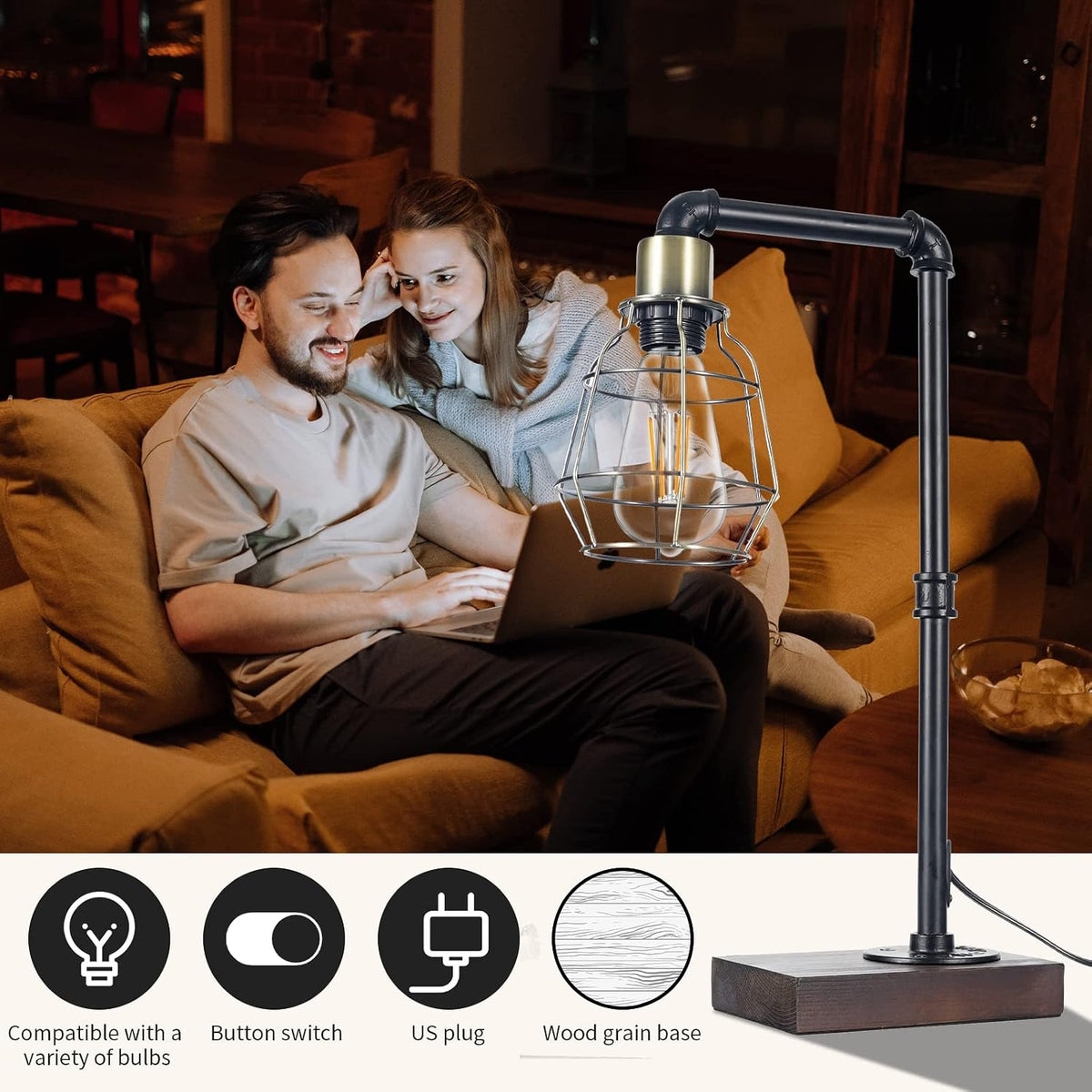 CONCA Steampunk Table lamp, E26 Base Rustic Edison Lighting, cage Shade Table...