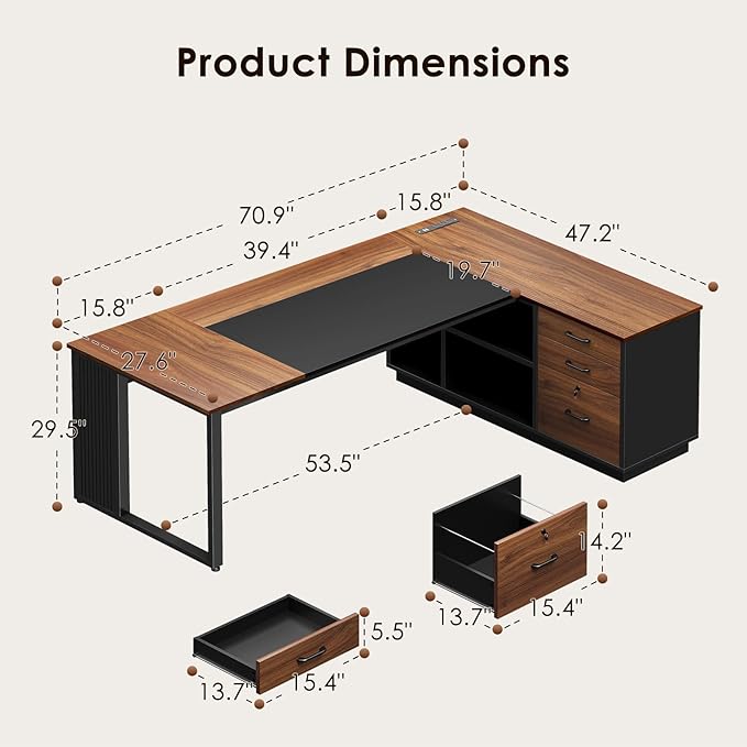 AODK 71 Inch Executive Desk, L Shaped Desk - Image 3