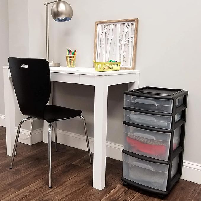 HOMZ Drawer Tower, 4-Tier Clear Plastic Storage Organizer Cart, and Office - Image 2