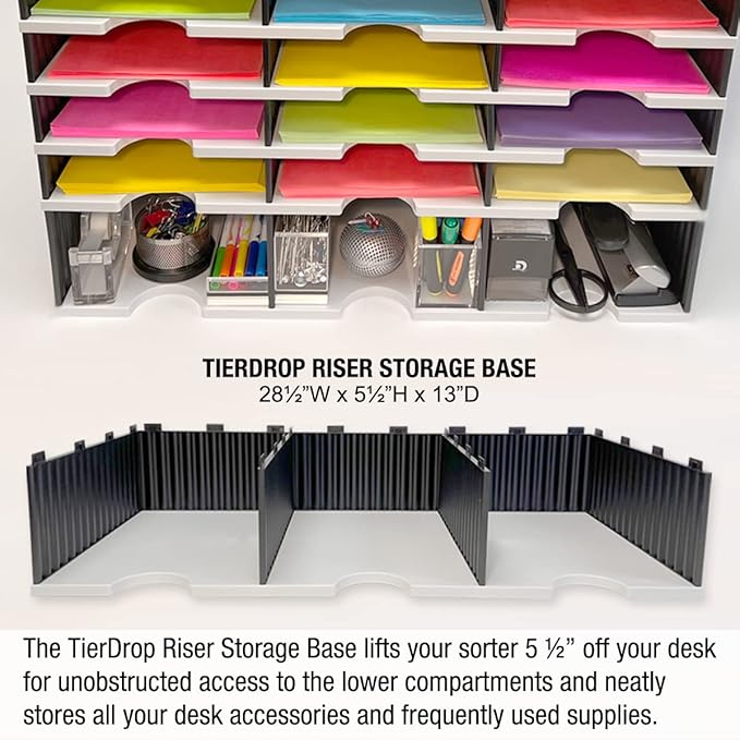 Desktop Organizer 12 Letter Tray Sorter Plus Riser Storage Base & 3 Storage - Image 4