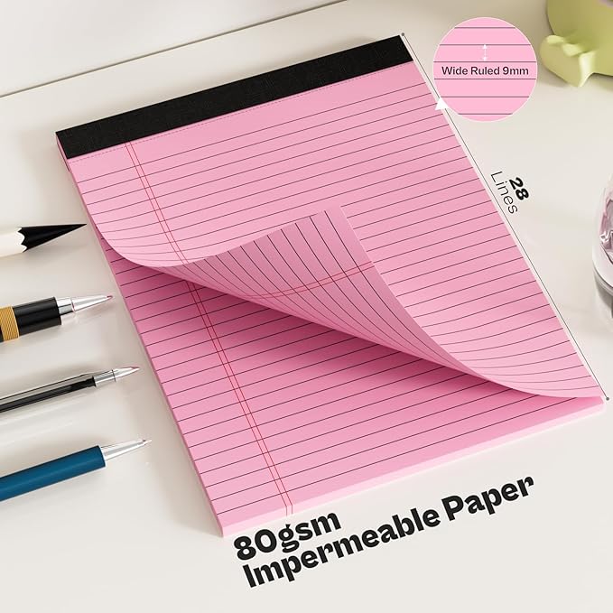 360 Sheets Pink Legal Pads 8.5" x 11" Pack of 12 Note Pads Wide Ruled Lined - Image 4