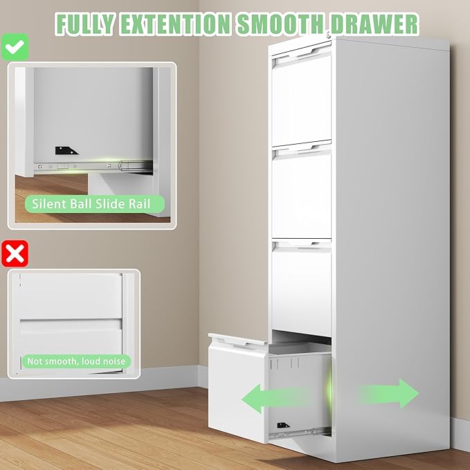 4-Drawer File Cabinet with Lock, Metal Vertical Filing Cabinets - Image 4