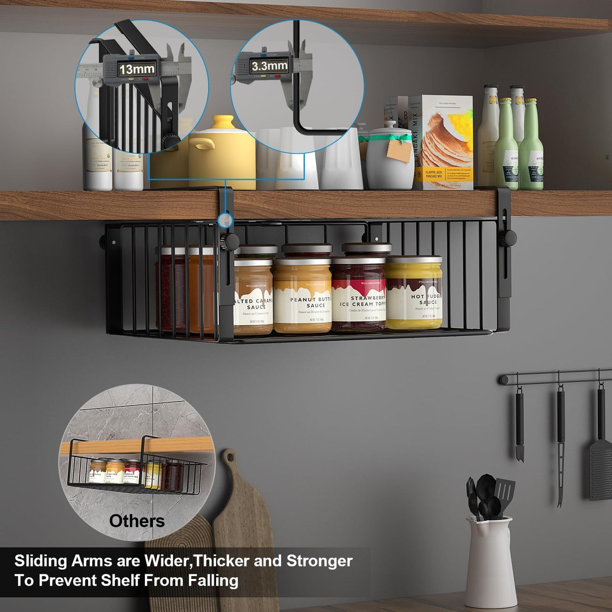 AmonHouseware 2Pack Under Shelf Storage Basket Organizer, Black