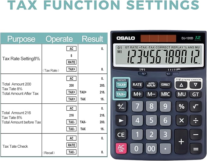 OSALO 12 Digits Desktop Calculator Extra Large LCD Display - Image 5