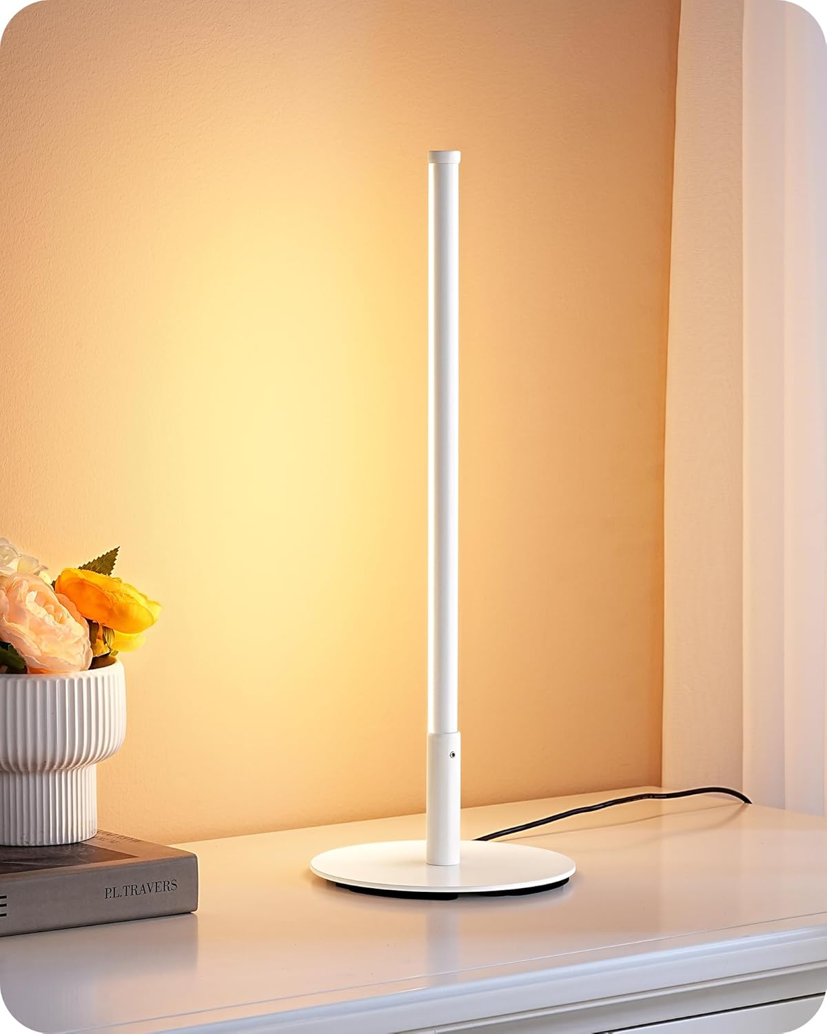 EDISHINE LED Table Lamp, Minimalist Desk Lamps for Home Office, White