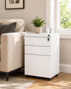 fully assembled 3-drawer mobile file cabinet with lock, view 9