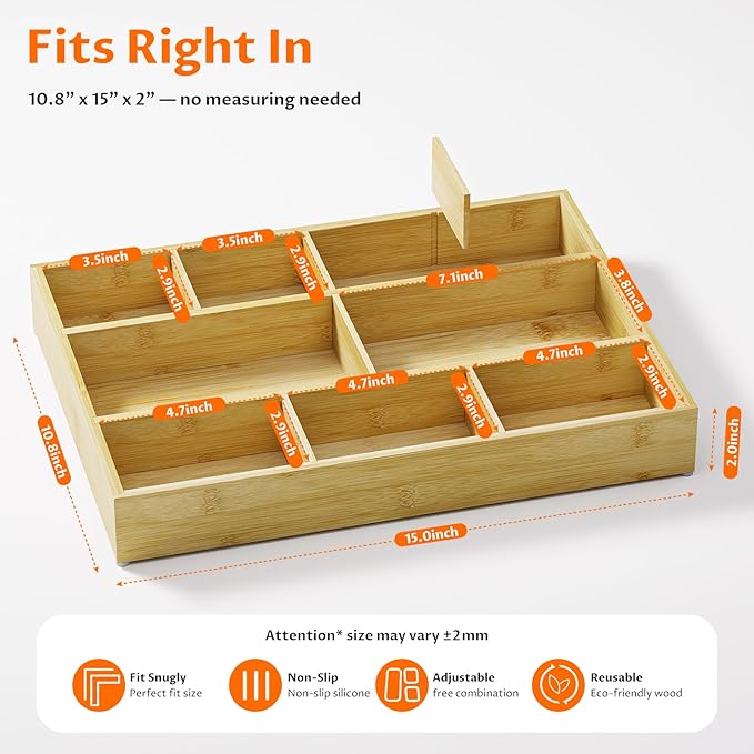 VA1KENE Bamboo Drawer Organizer - Image 2