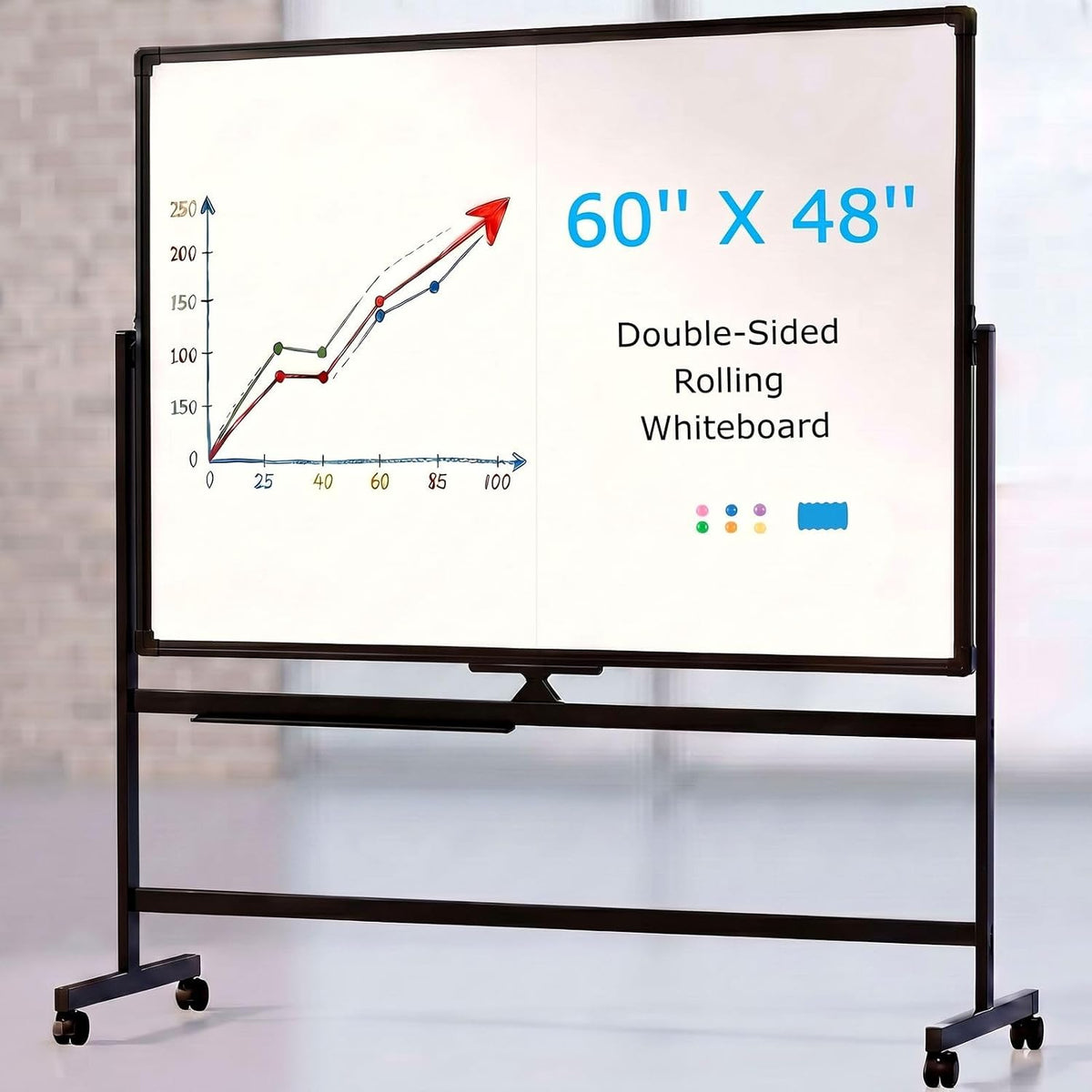 VOWNER Double-Sided Magnetic Whiteboard, 60" x 48" Mobile Dry Erase...