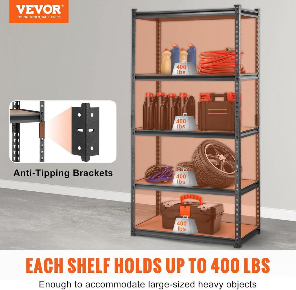 vevor storage shelves 5-tier adjustable 2000 lbs 36"x18"x72", side view