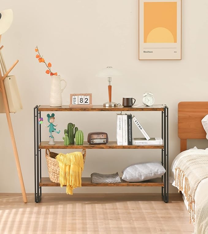 HCHQHS 3-Tier Rustic Wood and Metal Industrial Bookshelf - Image 2