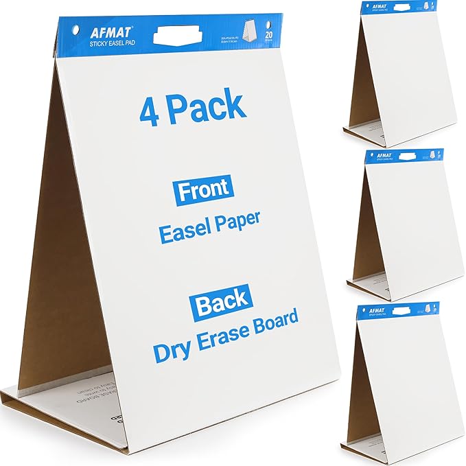 4-Pack Tabletop Sticky Easel Pad and Dry Erase Board 2 in 1, 20 x 23 inches by AFMAT