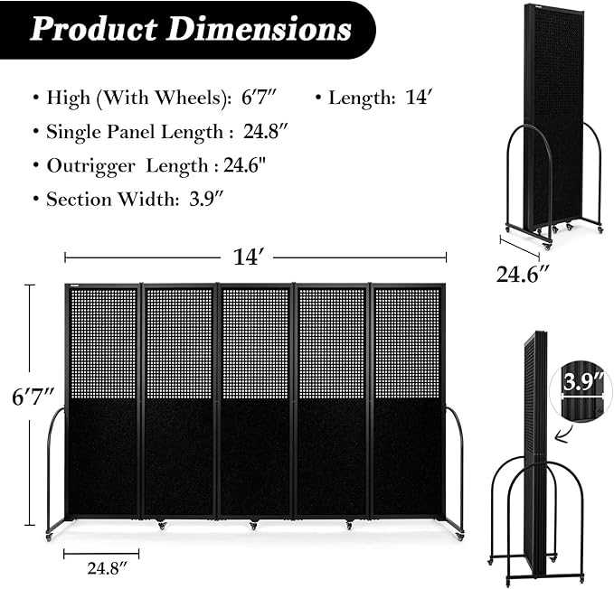Folding Room Partition, Freestanding Privacy Divider, Portable Office Divider - Image 2