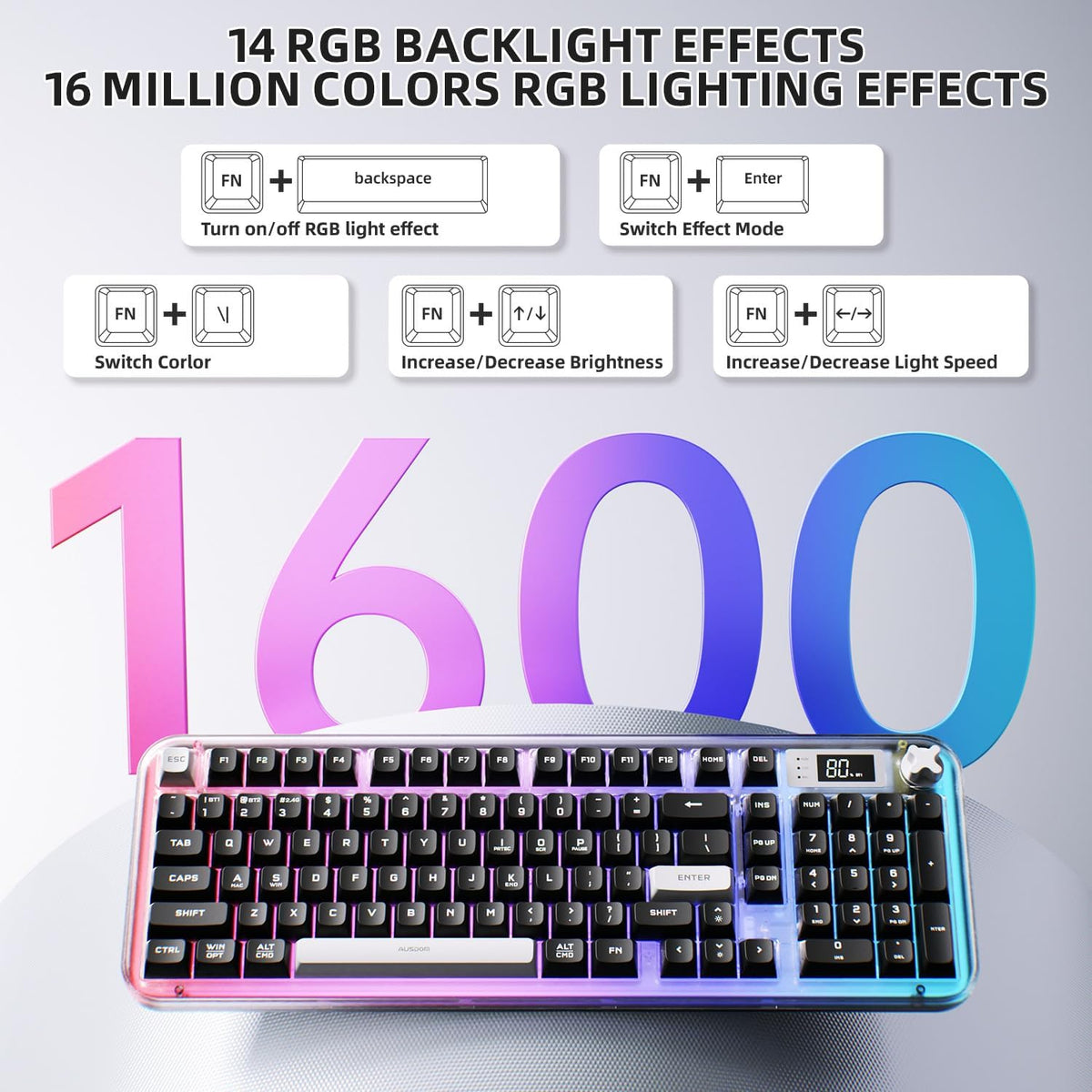 AUSDOM K98pro Wireless Silent Creamy Keyboard, Tri-Mode BT/2.4G/USB-C Compute...