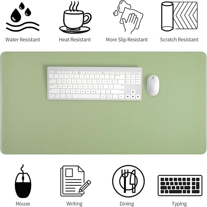 Light Green Desk Mat with Stitched Edges, Large Mouse Pad, Non-Slip Desk - Image 4