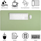 Light Green Desk Mat with Stitched Edges, Large Mouse Pad, Non-Slip Desk - Image 4