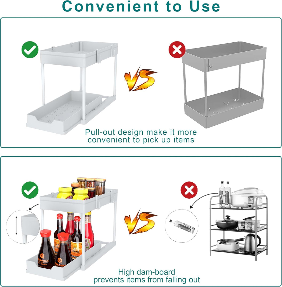 DEKAVA Cabinet, 2 Pack Under Sink Organizer, 2 Tier Sliding Bathroom Kitchen ...
