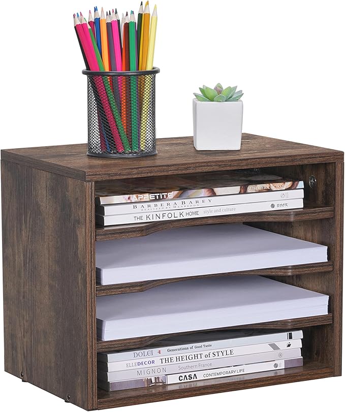 Snughome Vintage Wood File Organizer Desktop, 13.4’’ Document Letter Mail Tray - Image 7