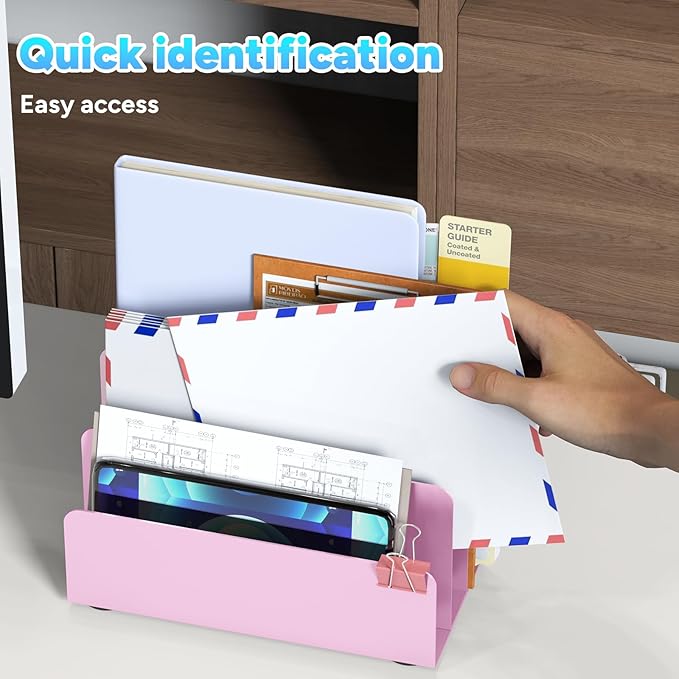 OUTIOE Mail Organizer Countertop, Small Desk File Organizer, Metal File Holder - Image 4