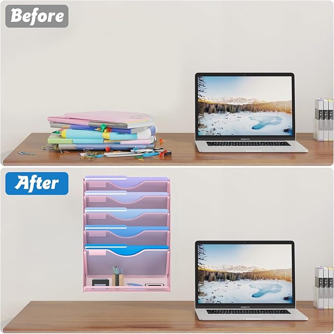 Gawerk 6 Tier Hanging File Organizer, Mesh Wall File Holder Paper Folder Rack - Image 4