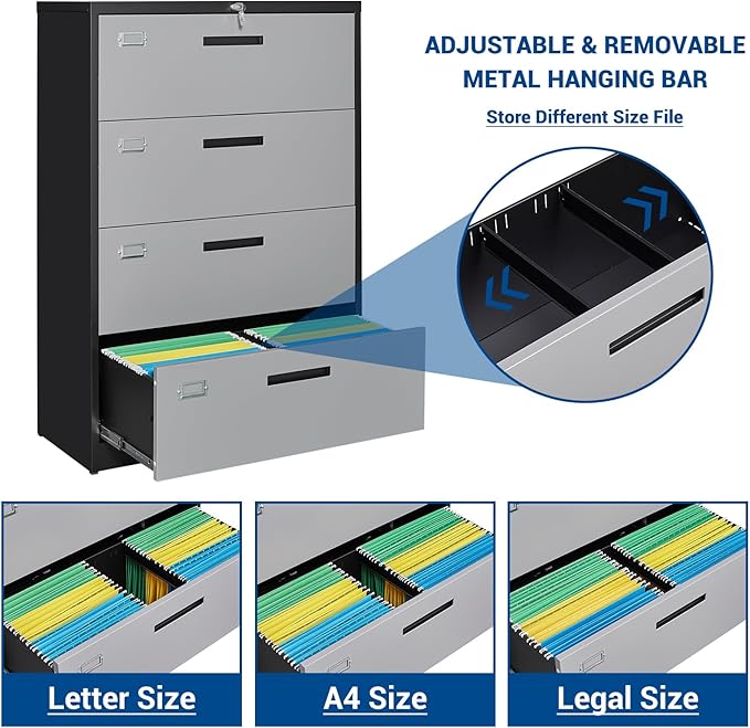 Fesbos Metal Steel 4 Drawer Lateral File Cabinet - Image 5